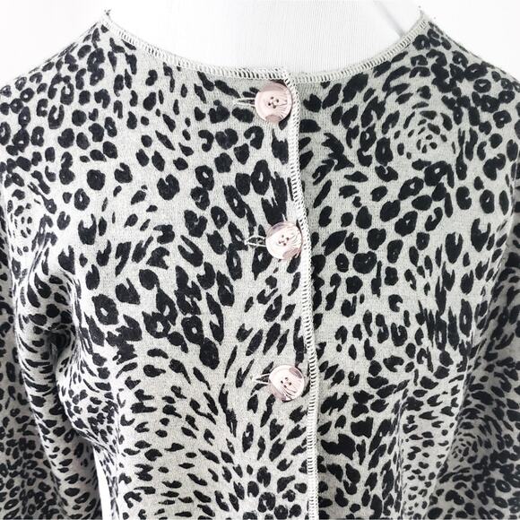 Austin Reed 100% Wool Leopard Cardigan Gray Black Neutral, Long Sleeve Sweater - Picture 5 of 8